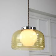 Vintage Italian Chrome and Glass Pendant Lamp, 70s