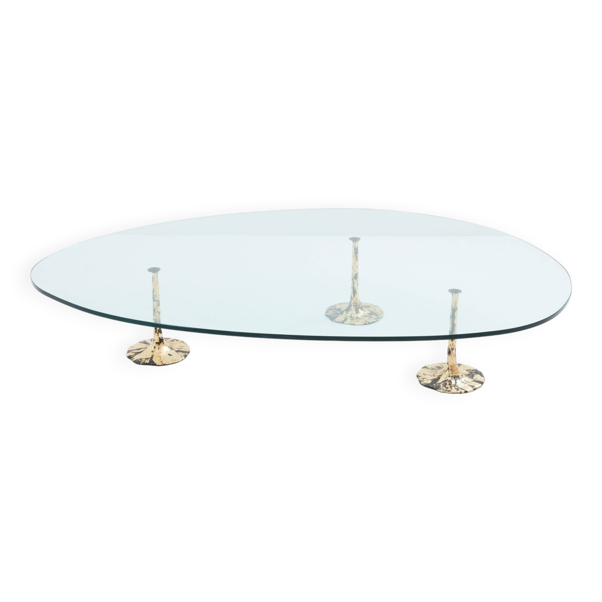 Table basse brutaliste fer forgé doré feuille d’or 1970