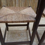 Pair of antique straw-seated farm chairs