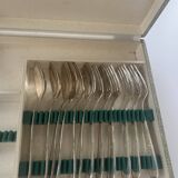 Set of 12 cutlery, 6 soup spoons and 6 forks in silver-plated metal, hallmark 84 and hallmark