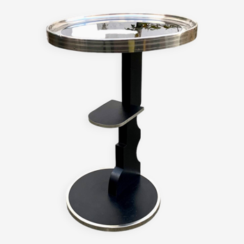 Vintage side table in glass, wood and aluminum