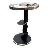 Vintage side table in glass, wood and aluminum