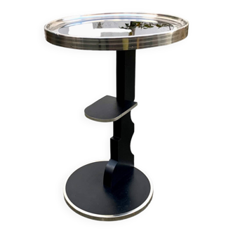 Vintage side table in glass, wood and aluminum