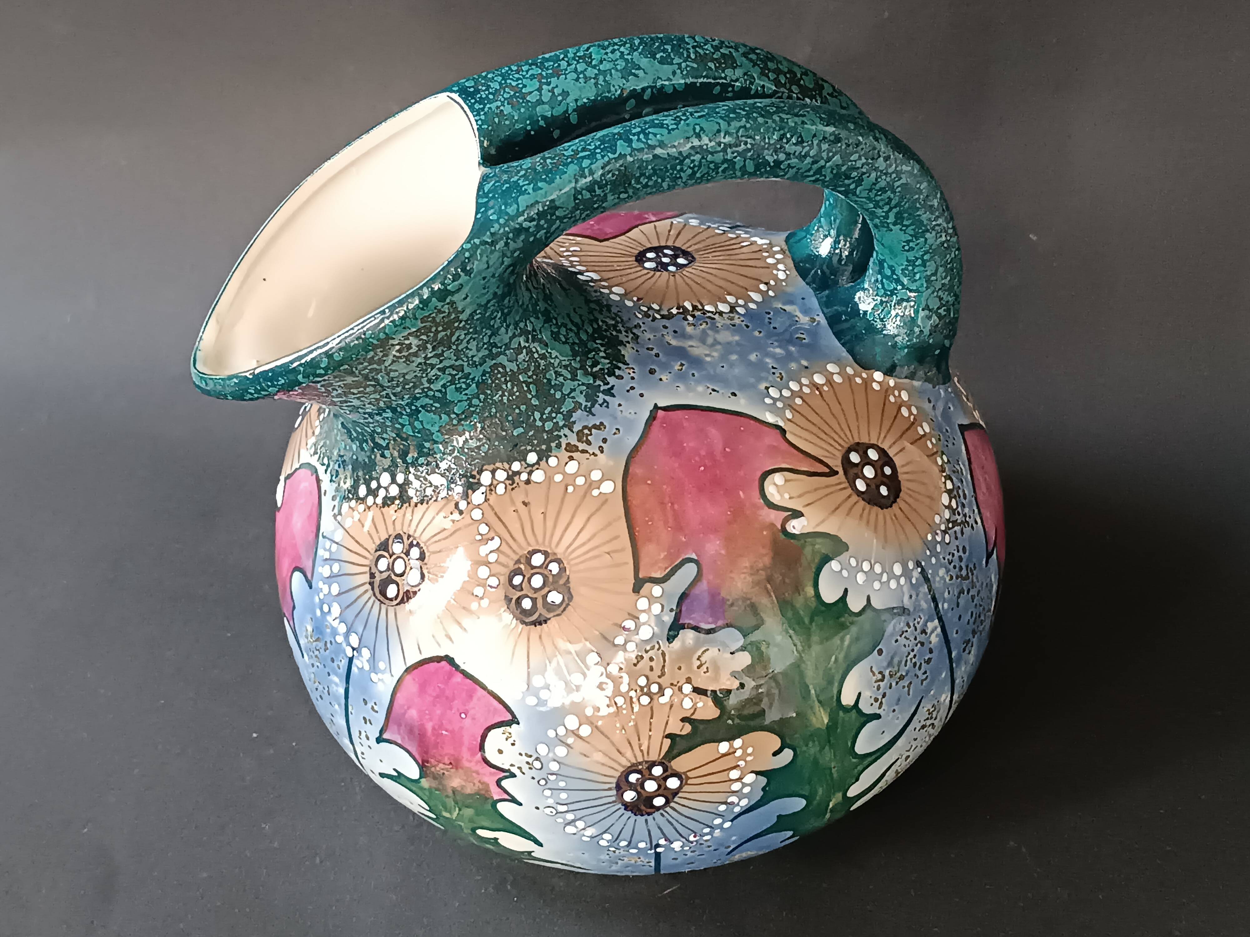 Iridescent porcelain vase with dandelion decoration, Amphora, Czechoslovakia, 1920.