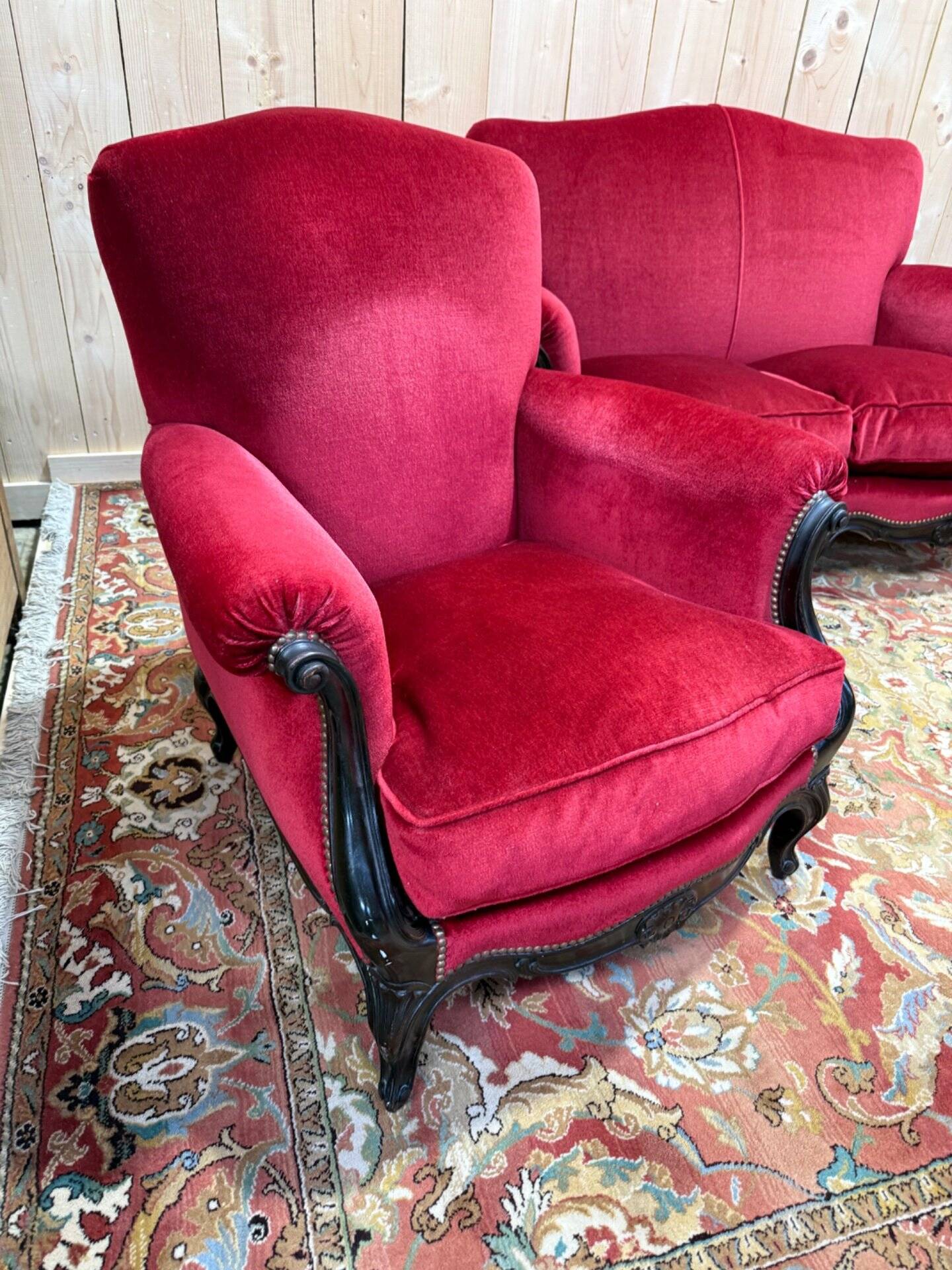 Salon canapé et paire de bergères de style Napoléon III