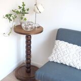 Stele, wooden beaded pedestal table