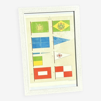 Chromolithograph - framed - 19th century Brazilian Navy pennants and flags