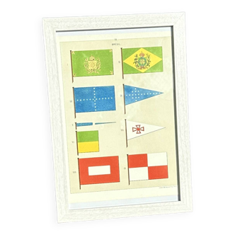 Chromolithograph - framed - 19th century Brazilian Navy pennants and flags