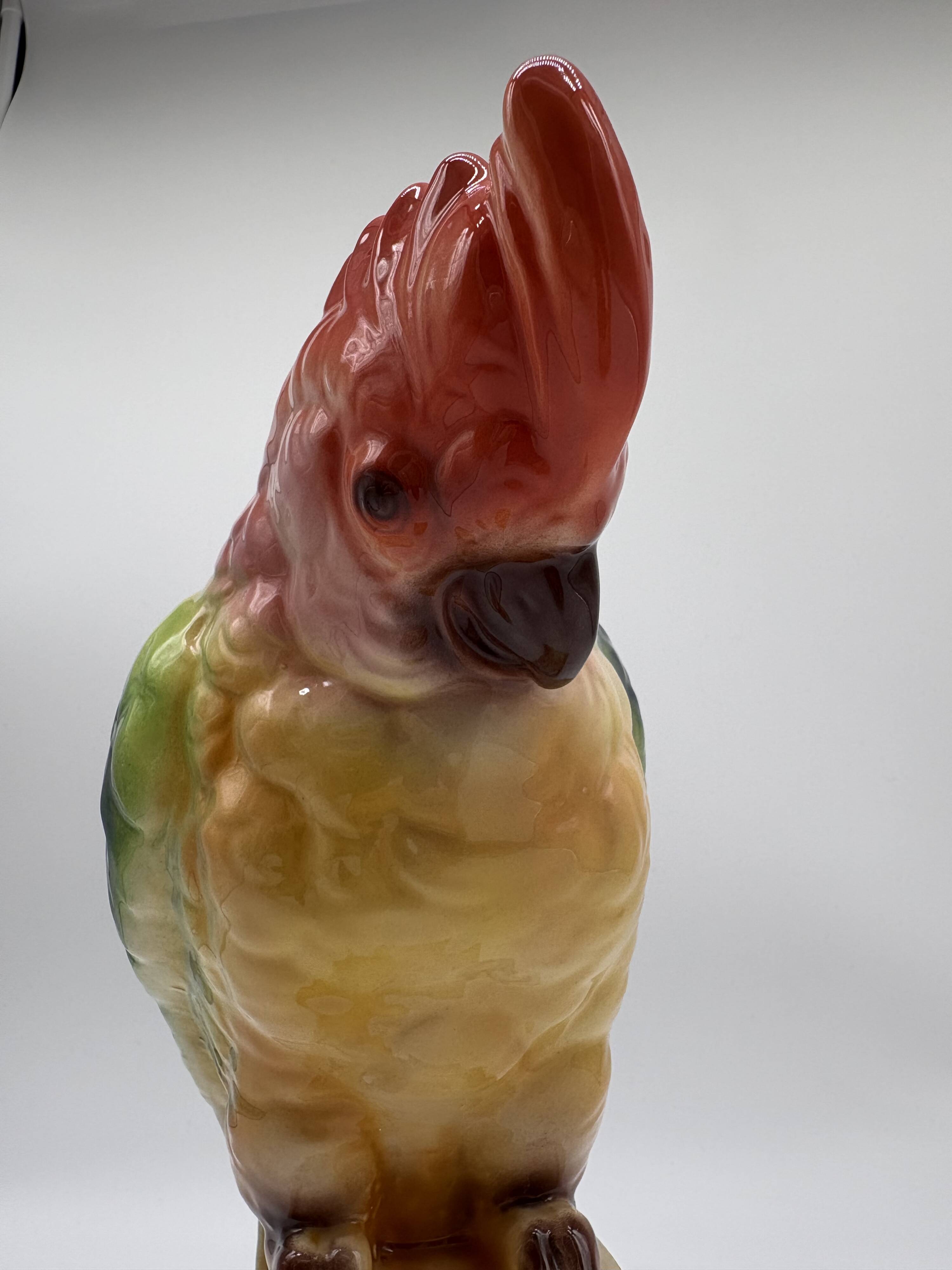 Large Cockatoo Saint-Clément France Hand-Painted Ceramic Tropical Bird