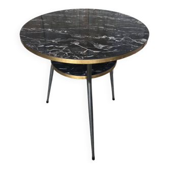 Table formica imitation marbre pieds compas tripodes chromés vintage