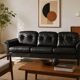 Vintage Danish mid-century 3 person black leather sofa 1970s