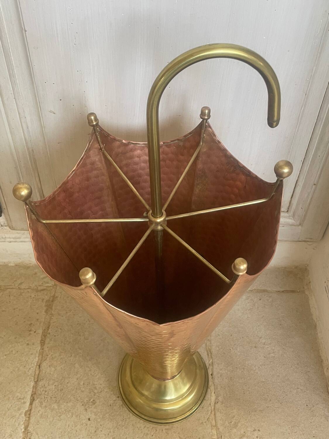 Vintage copper and brass umbrella stand
