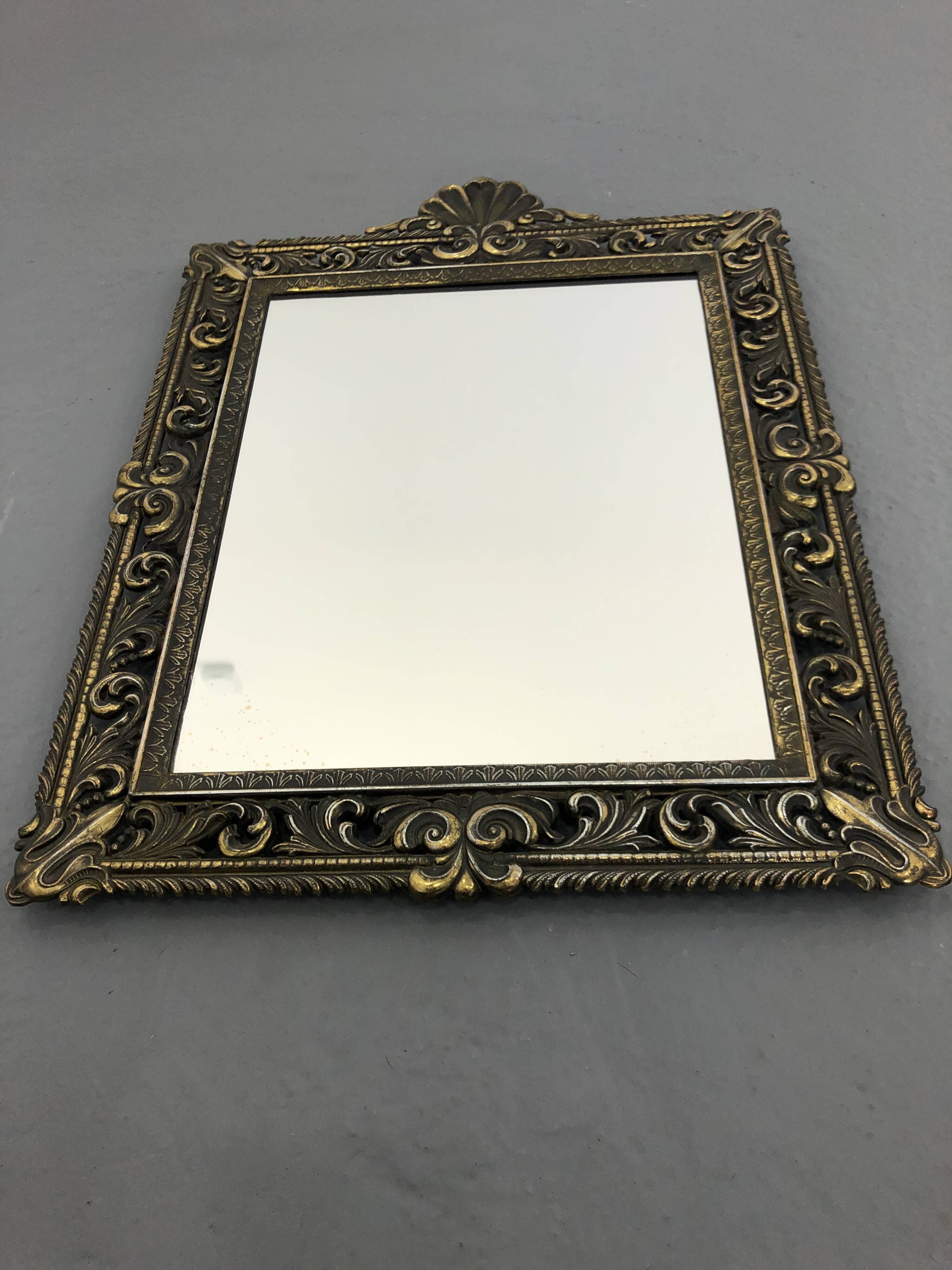 Vintage wall mirror t brass frame, italy, 1950 s