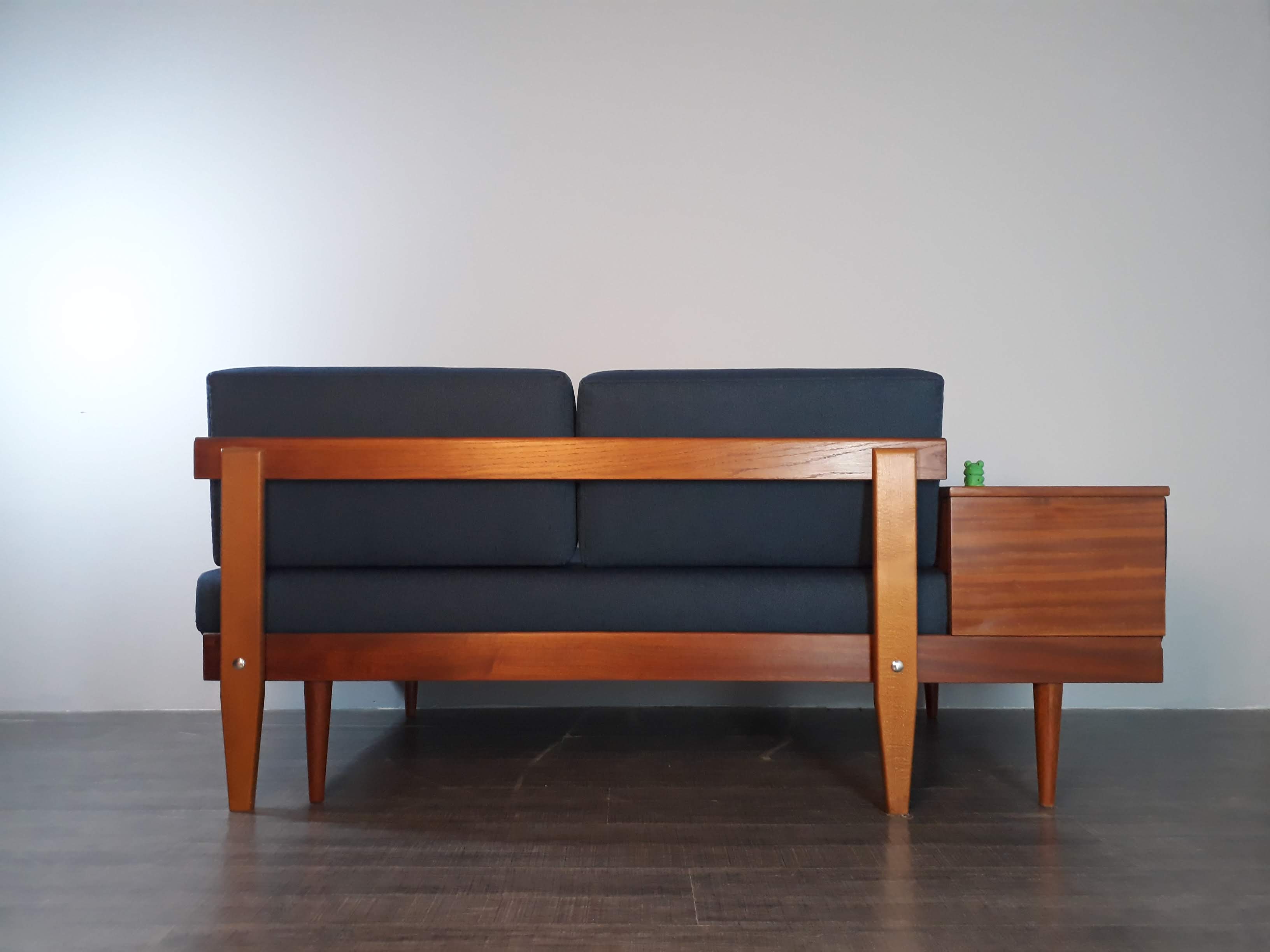 Daybed Teak Sofa and Blue Fabric Design Ingmar Relling, Norwegian 1960