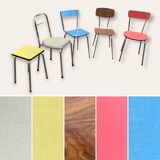 Mismatched formica chairs and stool 1960