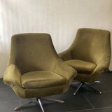 Pair of Vintage Green Velvet Swivel Chairs