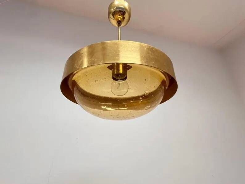 Mid century design Space Age UFO Brass Pendant by Kamenicky Senov, 1970s