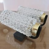 Arlus style double wall lamp in gold metal and black lacquered metal, diamond tip glass 1960