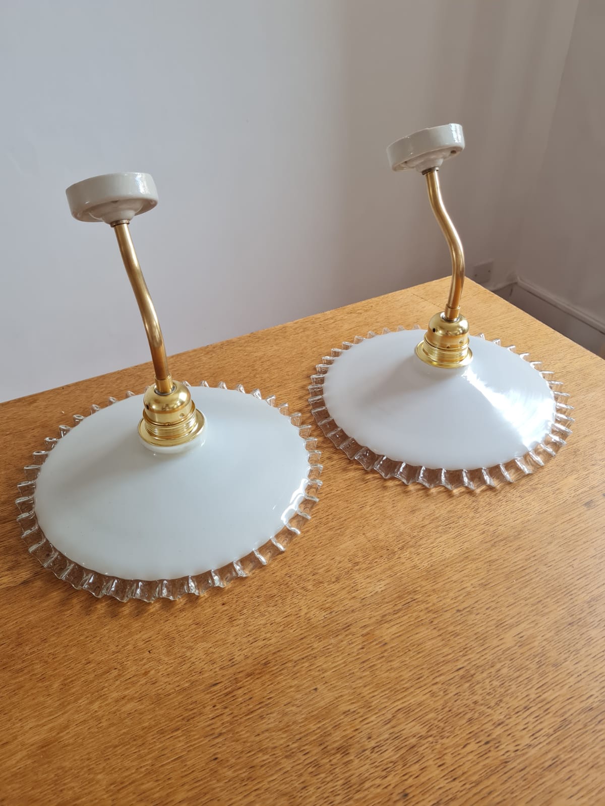 Pair of opaline wall lamps