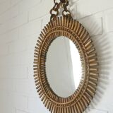 Vintage Bamboo Sunburst Wall Mirror / Mid Century Boho Decor 1970's