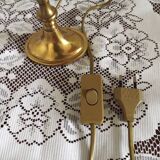 2 Light French Vintage Brass Boulotte Table Lamp With Cream Fabric Shade