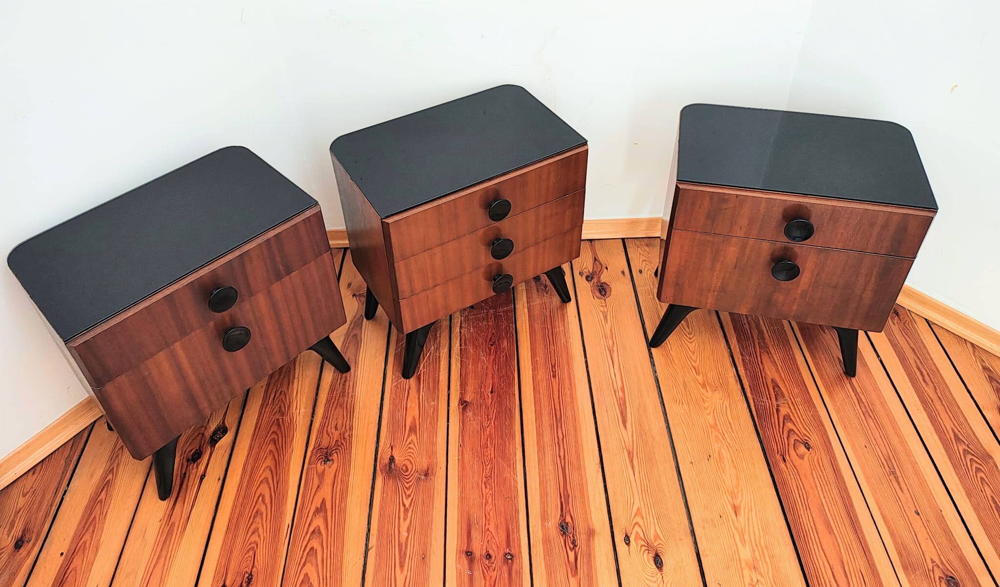 Czechoslovakian Nightstands by J. Halabala for UP Závody, 1950s, Set of 3