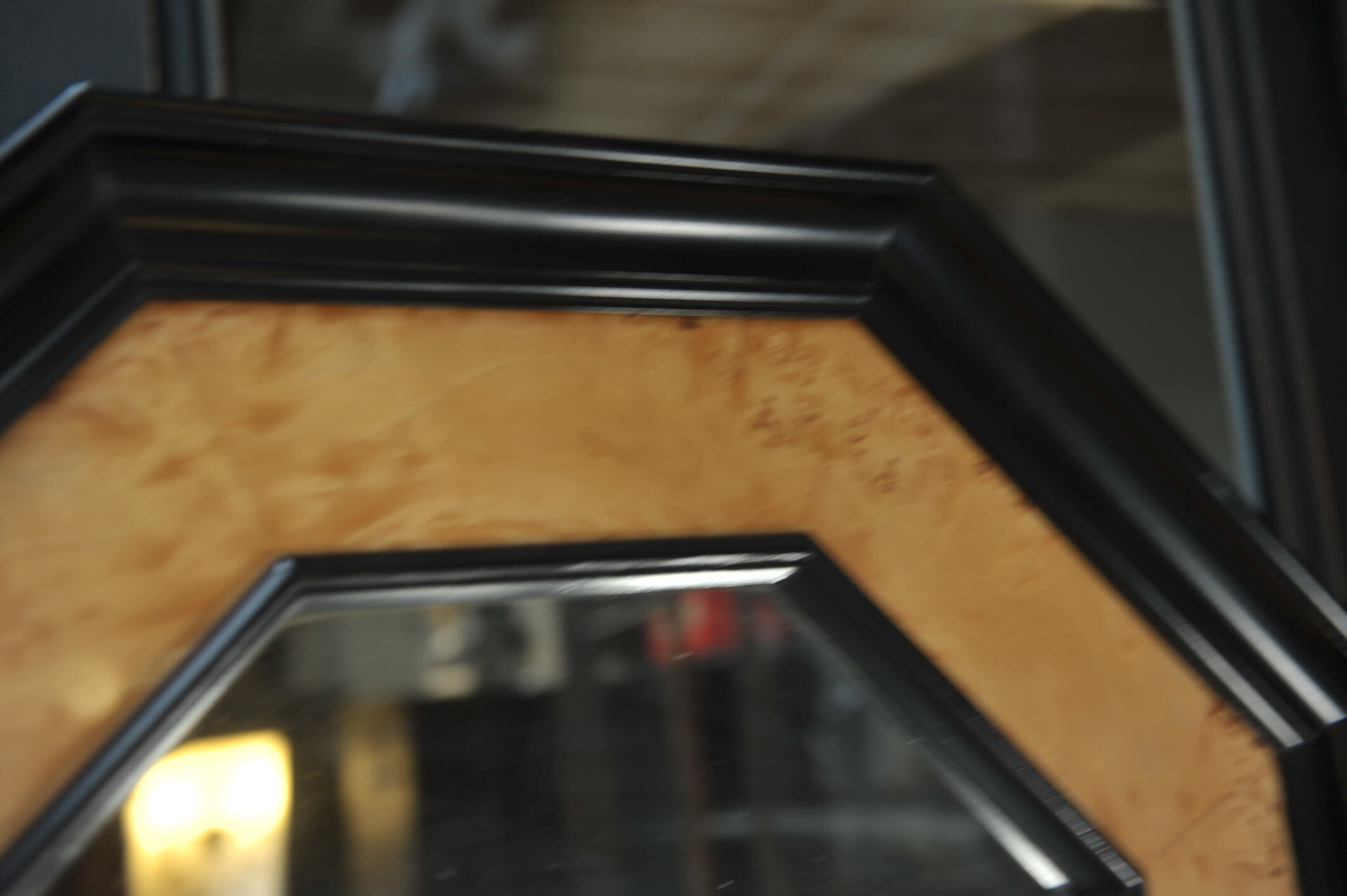 Octagonal vintage wooden mirror of the 1970s - 72cm
