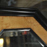 Octagonal vintage wooden mirror of the 1970s - 72cm