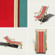 Vintage deck chair with striped green and red fabric, original patina.