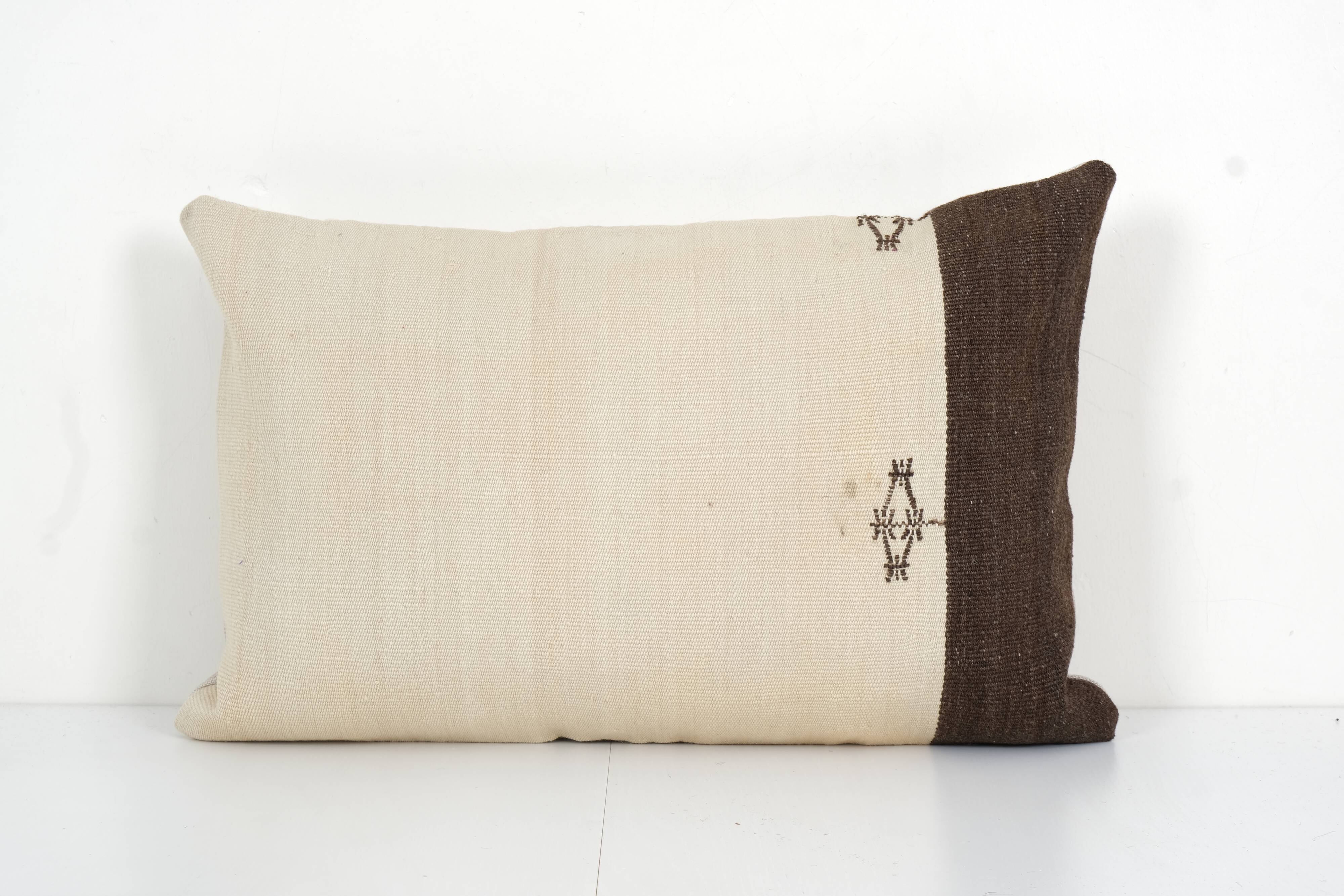 Organic striped kilim lumbar pillow cover, unique patterned organic throw lumbar pillow