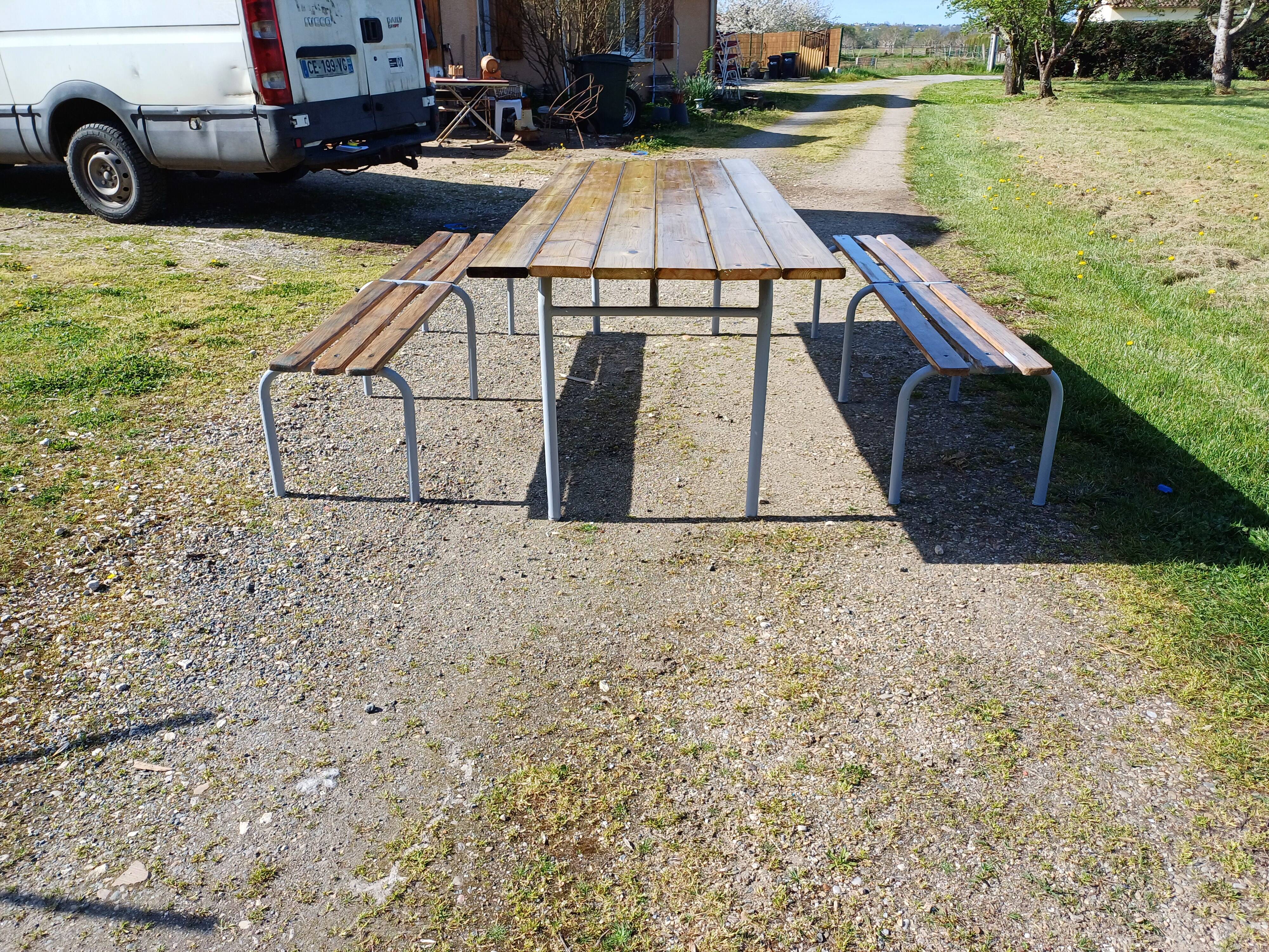 Industrial or Community Table with Benches
