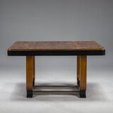 Art Deco French Walnut & Burl Dining Set, 1930s, Set of 7