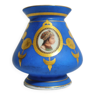 Paris Porcelain Biscuit Vase / 1820-1830 France / Matte Blue Gold Gilded