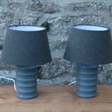 Pair of grey ceramic lamps & mottled grey lampshades – Contemporary design