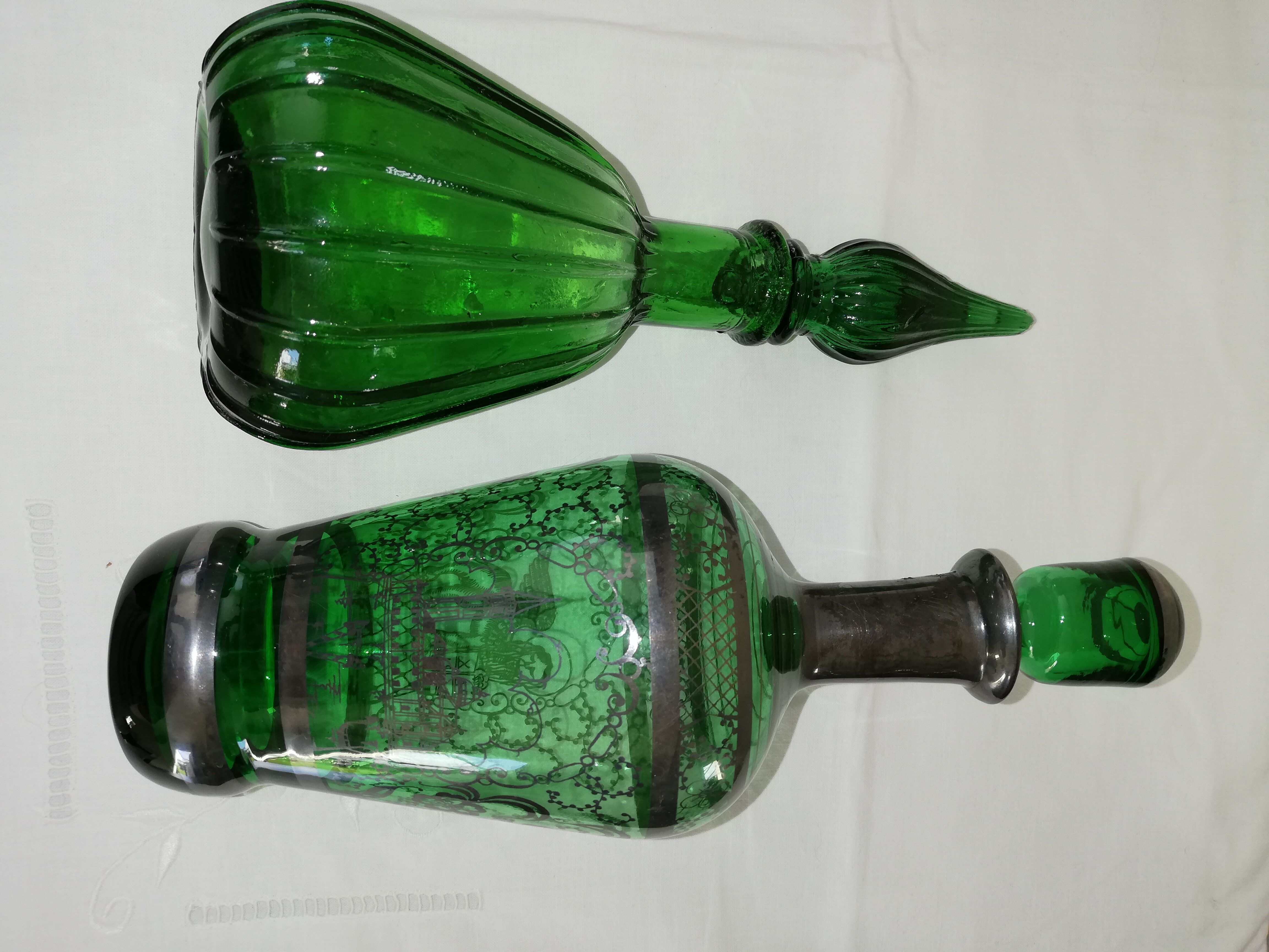 Pair of italian green bottles