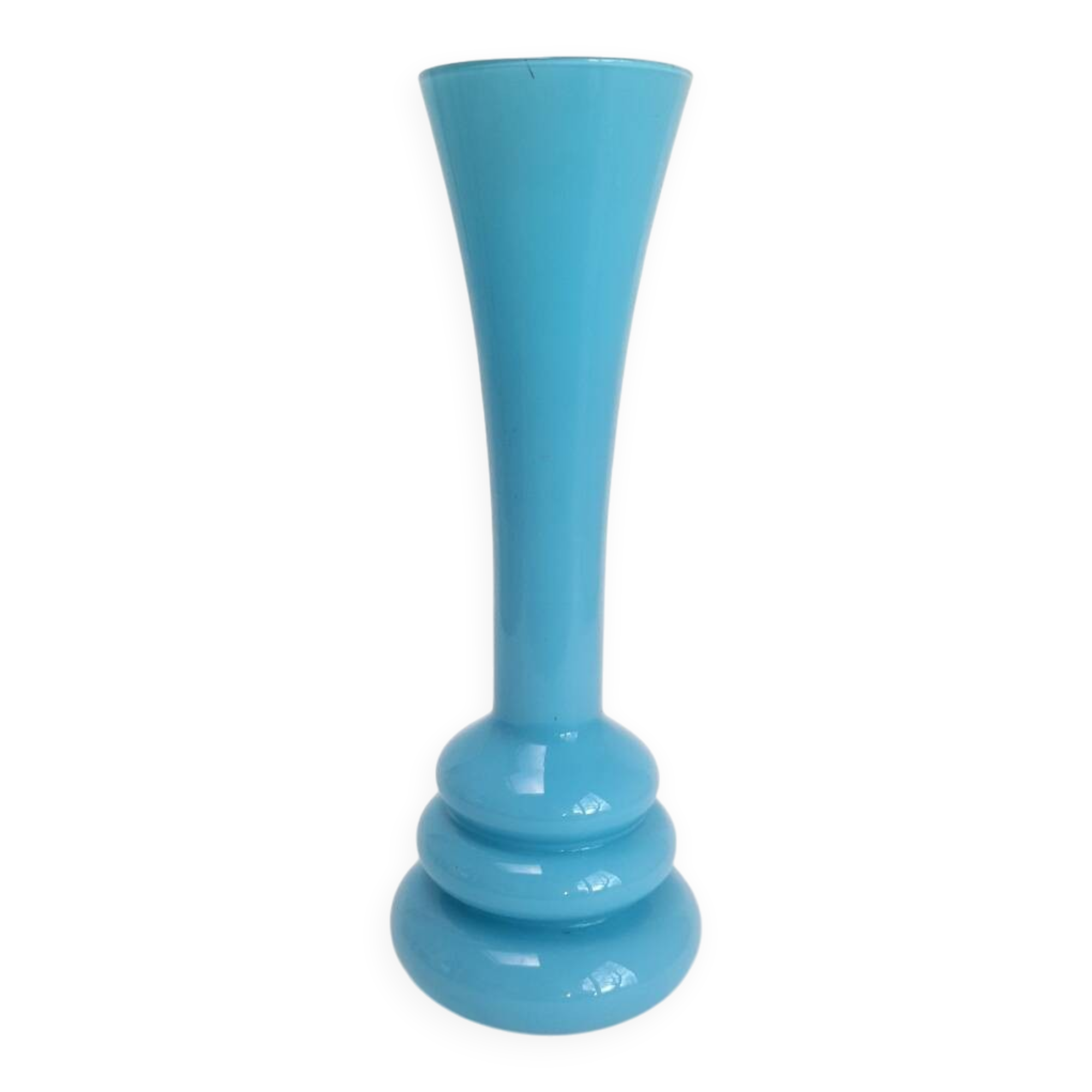 Blue opaline vase with space age rings