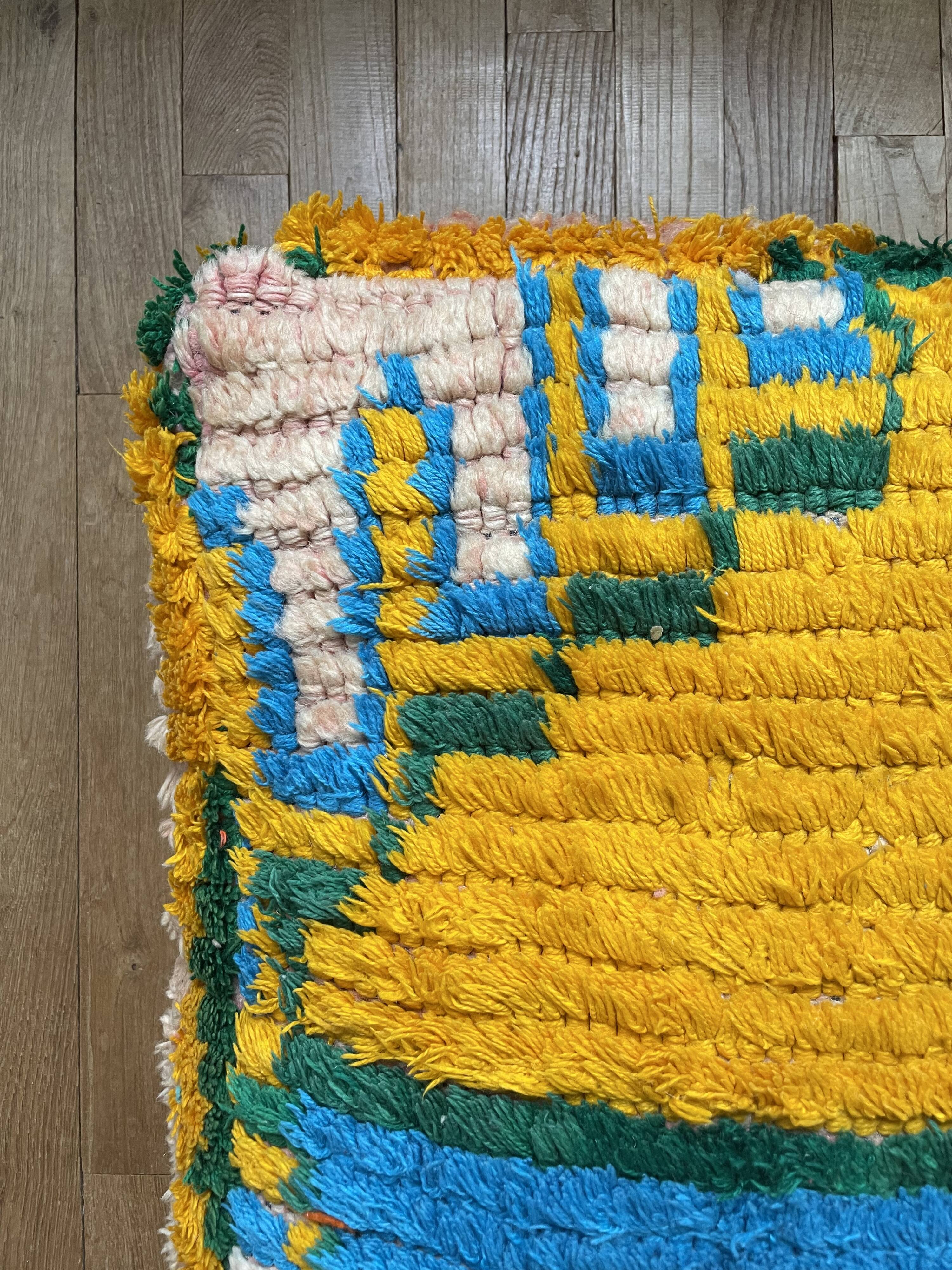 Moroccan Berber pouf yellow and bohemian turquoise
