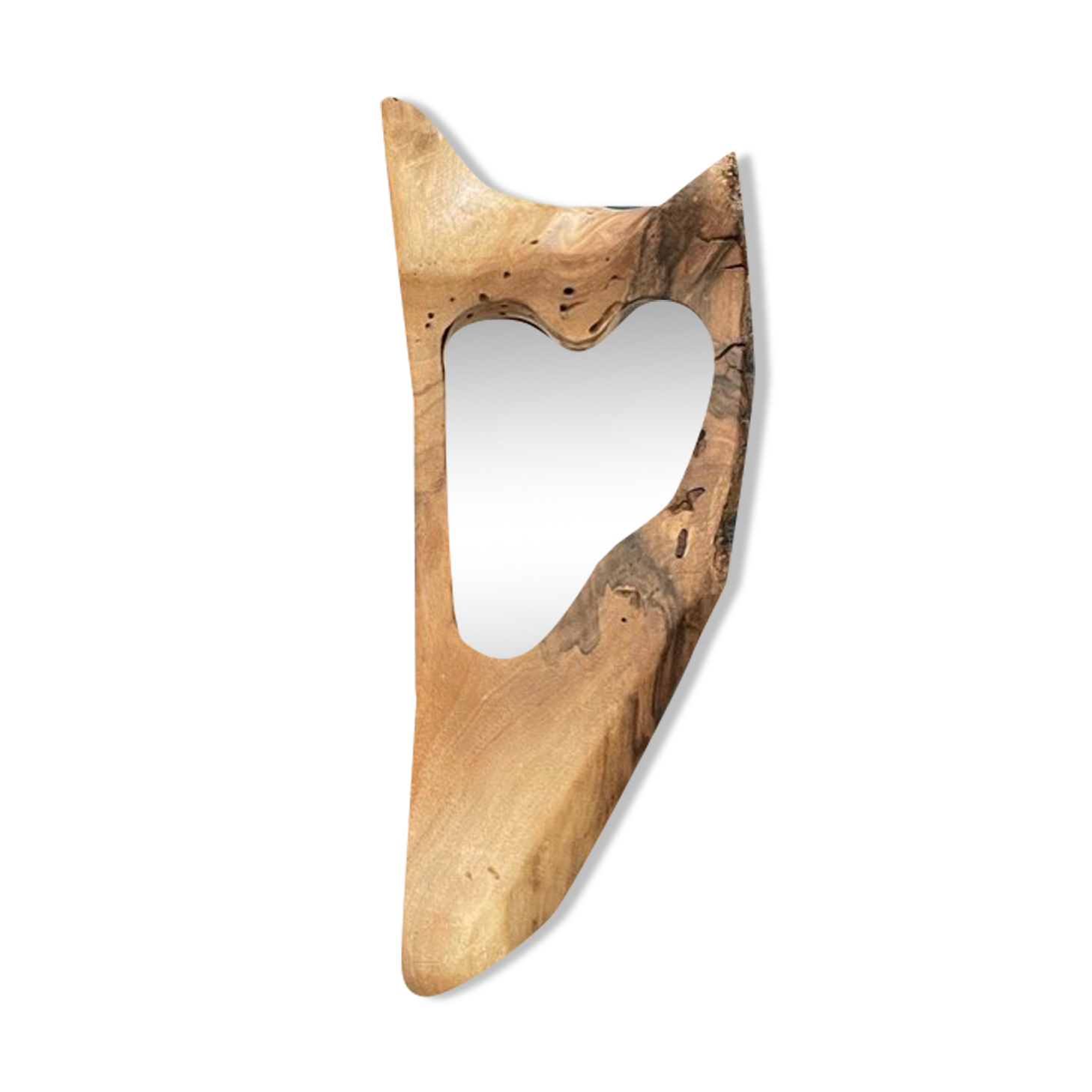 Brutalist mirror made of olive wood