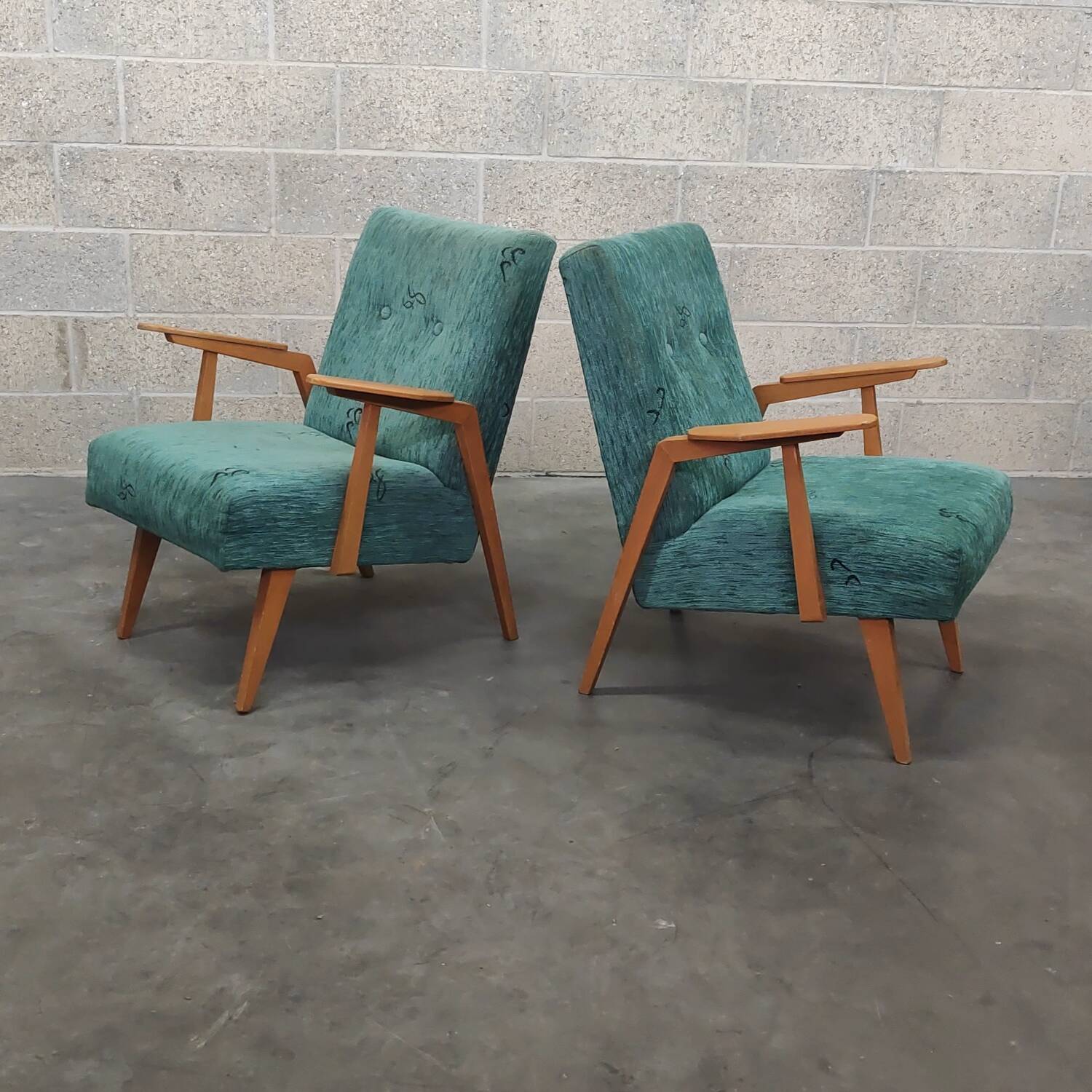 Pair of Czech blue and green armchairs 1960