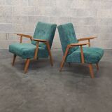 Pair of Czech blue and green armchairs 1960