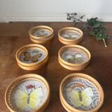 Lot de six sous verres en bambou et papillons