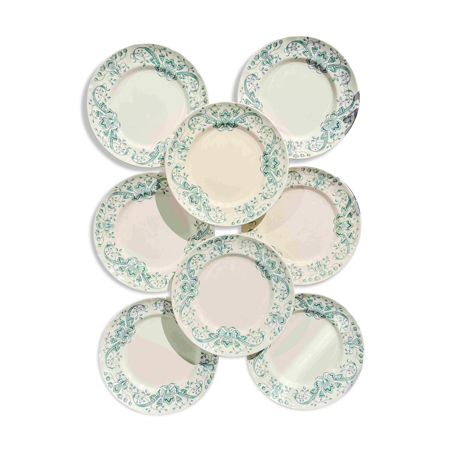 Lot of 8 Small Antique Iron Earth Plates "Figuig" Longchamp 19th Century