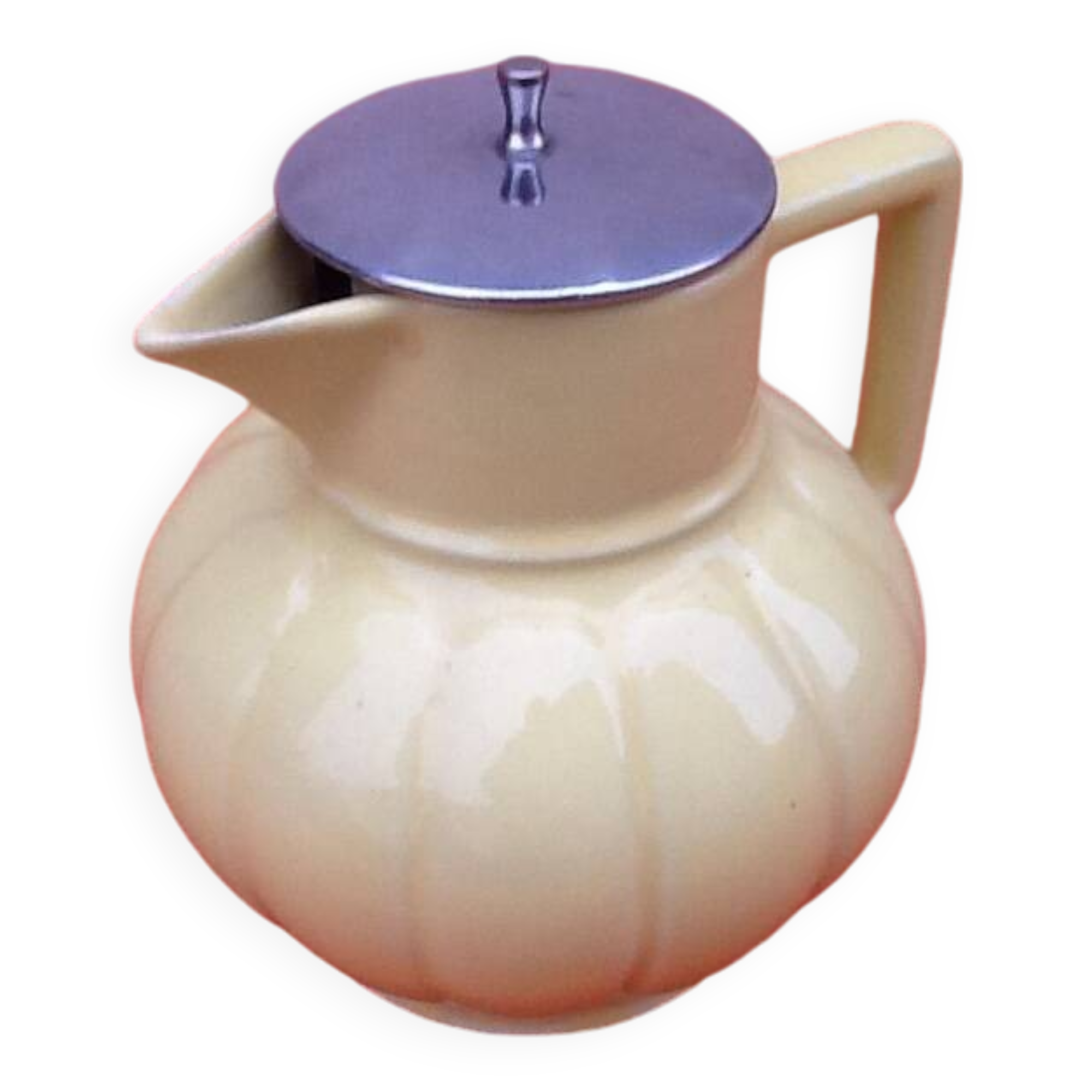 Art Deco Teapot / Teapot with metal infuser Yellow fluted ceramic