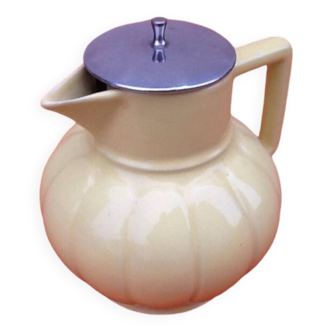 Art Deco Teapot / Teapot with metal infuser Yellow fluted ceramic
