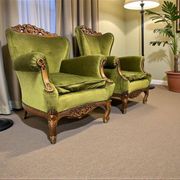 set of 2 vintage green baroque armchairs / armchairs / club chairs