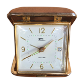 Old travel alarm clock fashion date alarm + vintage beige case