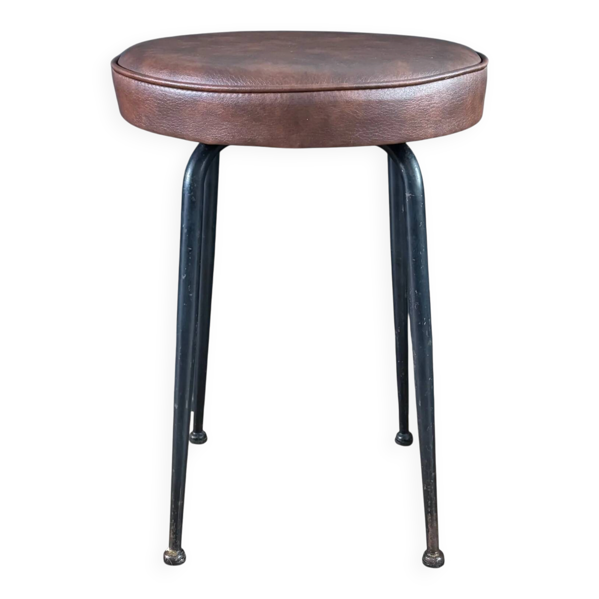 Vintage brown faux leather stool