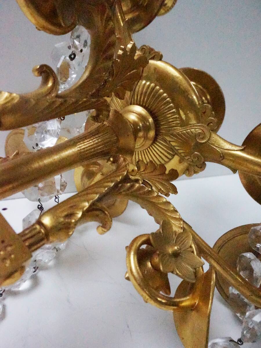 French Empire Neoclassical 7-Light Candelabra in Gilt Bronze and Crystal