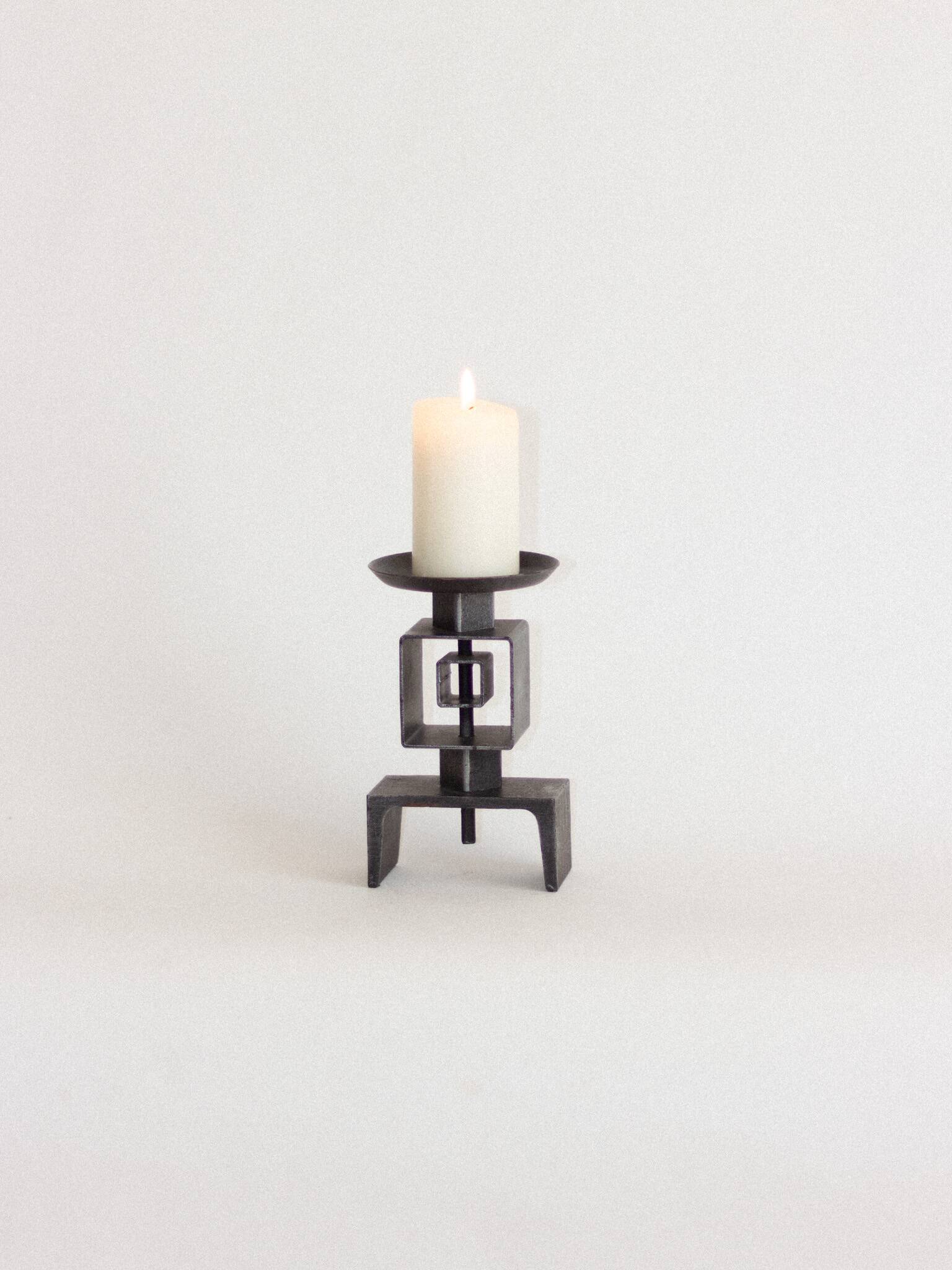 Wrought metal totem candle holder, 1960s