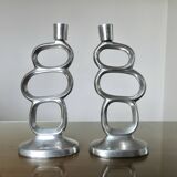 Pair of 1980 aluminum "circle" candlesticks